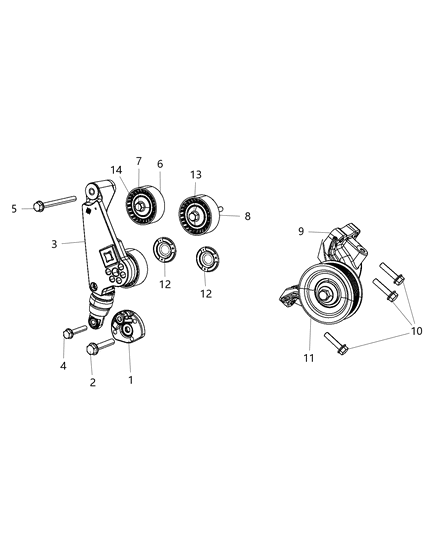 2014 Jeep Wrangler Bracket-TENSIONER Support Diagram for 4627052AA