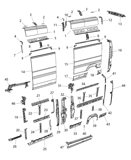 2014 Ram ProMaster 3500 Panels Body Side Diagram 4