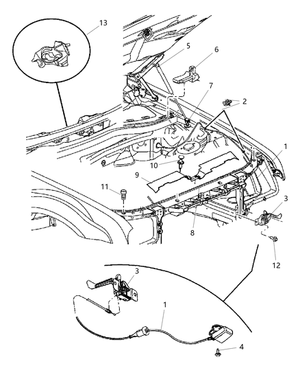 2009 Dodge Charger Hood Release & Latch Diagram