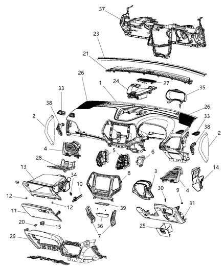 2015 Jeep Cherokee INSTRUMEN-Instrument Panel Diagram for 1WE291XLAC