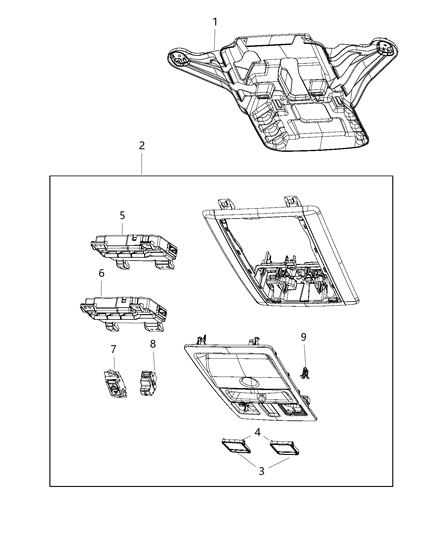 2019 Ram 1500 Housing-Overhead Console Diagram for 5SK49BD1AA