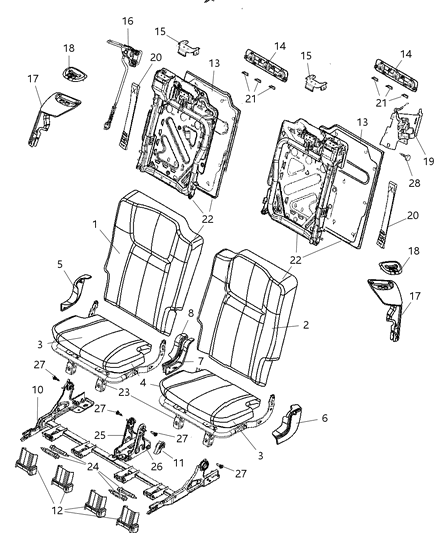 2008 Jeep Commander Rear Seat Cushion Cover Right And Left Diagram for 1DV331DVAA