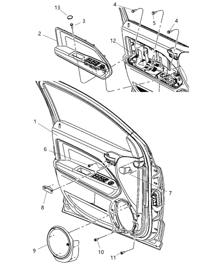 2007 Dodge Caliber Plug-Door Trim Panel Diagram for 1BG37BDAAA