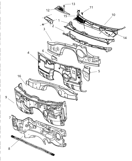 2005 Dodge Magnum Panel-COWL PLENUM Upper Diagram for 4780876AB