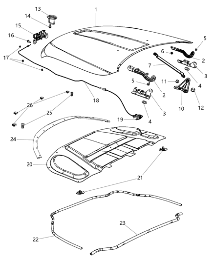 2014 Dodge Durango Hood & Related Parts Diagram