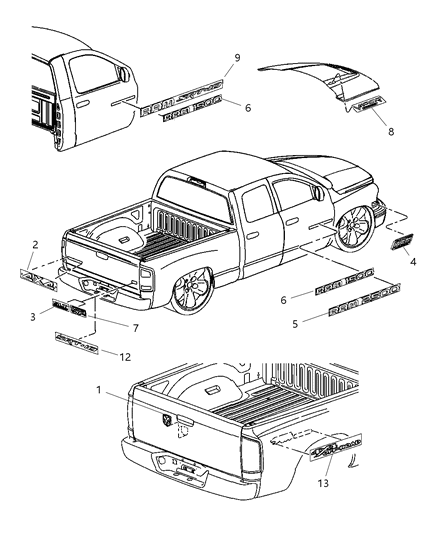 2005 Dodge Ram 1500 Decal Kit-TAILGATE Diagram for 82208348