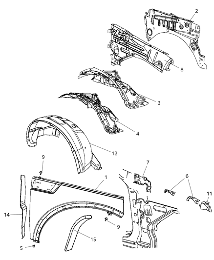 2008 Jeep Liberty Bracket-Fender Front Carrier MOUNTI Diagram for 55113271AA