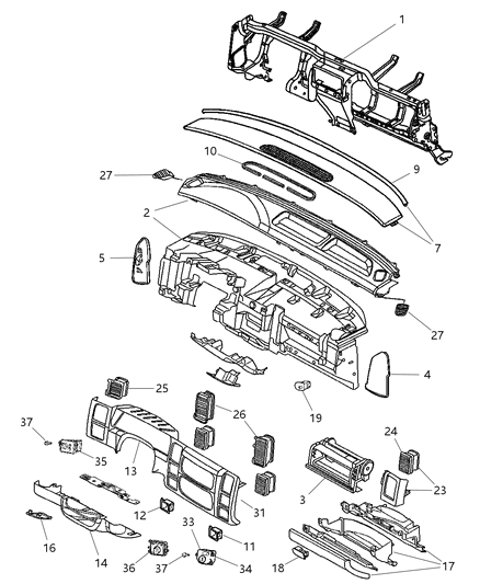 2006 Dodge Dakota Outlet-Air Conditioning & Heater Diagram for 5KC55DX9AB