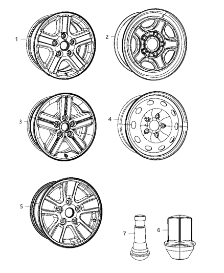 2011 Ram Dakota Wheels & Hardware Diagram