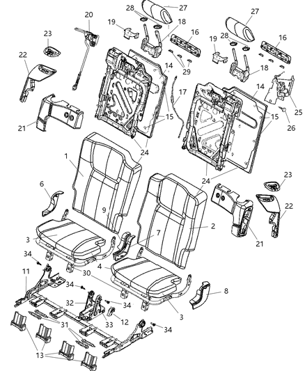 2006 Jeep Commander Rear Seat Cushion Cover Right And Left Diagram for 1DU991D1AA
