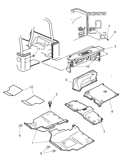 2003 Jeep Wrangler Carpets & Interior Trim Panels Diagram