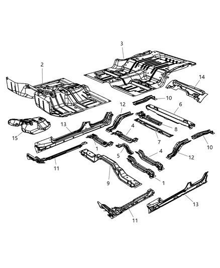 2008 Jeep Wrangler SILL-Front Floor Diagram for 55397219AC