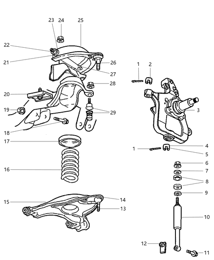 1999 Dodge Ram 2500 Upper And Lower Control Arms, Springs And Shocks - Front Diagram 1