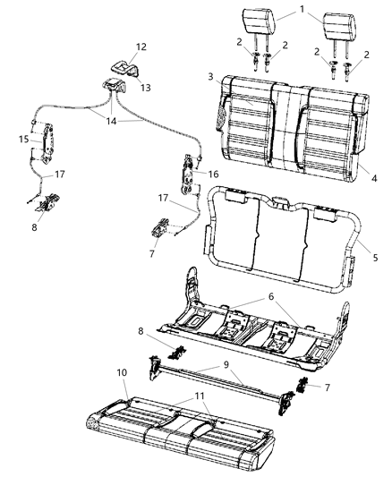 2009 Jeep Wrangler Rear Seat Back Cover Diagram for 1KT611J3AA