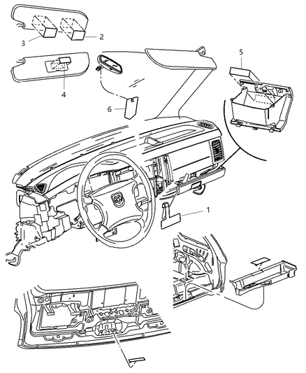2005 Dodge Dakota Instrument Panel - Visor & Trim Diagram