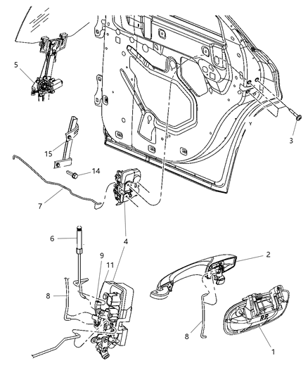 2008 Dodge Charger Rear Door - Hardware Components Diagram
