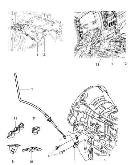 2011 Ram 1500 Transmission Gearshift Control Cable Diagram for 52855927AE