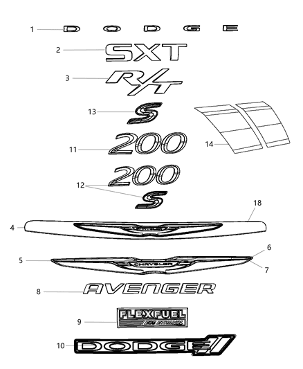2013 Chrysler 200 Emblem-Chrysler Wing Diagram for 5182602AD