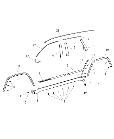 2012 Jeep Grand Cherokee Molding-Roof Diagram for 55079291AB