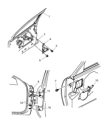 1997 Chrysler Concorde Door, Front, Shell And Hinges Diagram