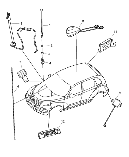 2005 Chrysler PT Cruiser Antenna-Base Cable And Bracket Diagram for 4671904AB