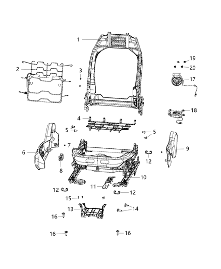 2021 Jeep Compass Adjusters, Recliners, Shields And Risers - Passenger Seat Diagram 3