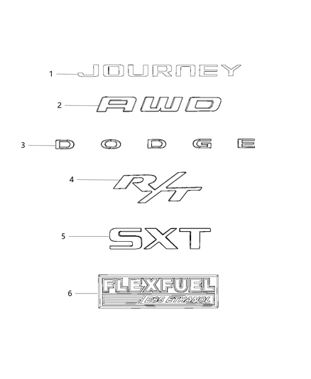 2014 Dodge Journey Nameplates - Emblem & Medallions Diagram