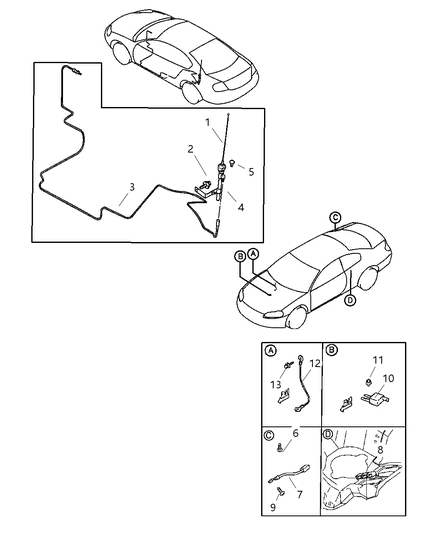 2003 Chrysler Sebring Antenna, Noise Condenser, Ground Straps Diagram