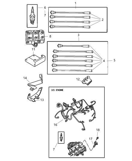2001 Chrysler Town & Country Spark Plugs, Ignition Cables And Coils Diagram