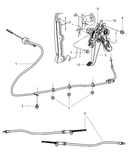 2008 Dodge Magnum Park Brake Lever Assembly & Cable, Front Diagram