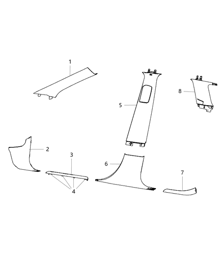2015 Jeep Grand Cherokee Molding-B Pillar Diagram for 1GT13LC5AF