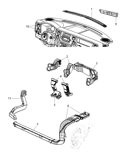 2006 Jeep Commander Duct-Air Outlet Diagram for 55117056AA
