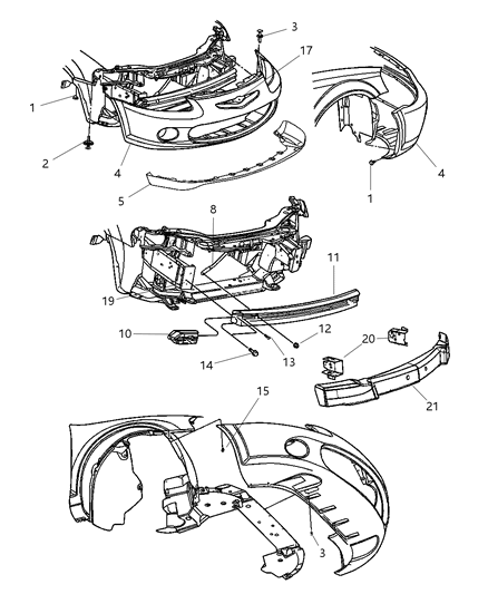 2005 Dodge Stratus Front Bumper Cover Assembly Diagram for 4805897AB