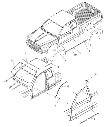 2000 Dodge Dakota Molding-Windshield Reveal Diagram for 55257311AB