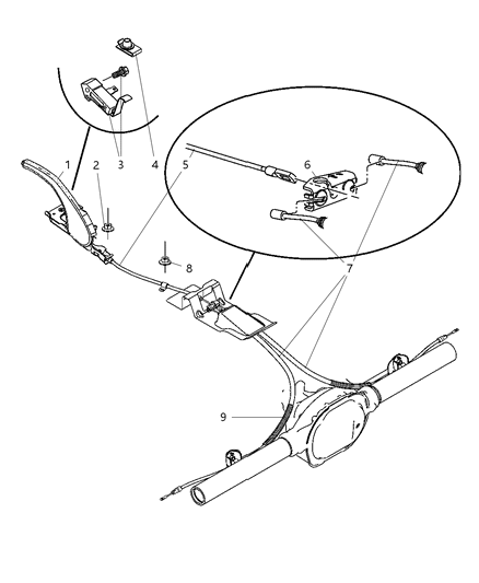 2010 Jeep Grand Cherokee Park Brake Lever & Front & Rear Cables Diagram