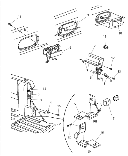 1999 Dodge Ram 1500 Tailgate Latch Diagram for 55275485AA
