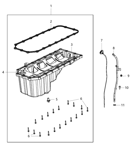 2013 Jeep Grand Cherokee Engine Oil Pan & Engine Oil Level Indicator & Related Parts Diagram 3