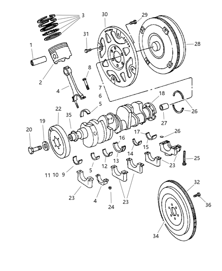 1998 Dodge Ram 2500 Crankshaft , Piston & Torque Converter Diagram 1