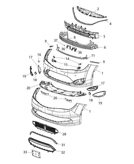 2017 Chrysler Pacifica Reinforce-Front Bumper Diagram for 68227661AA