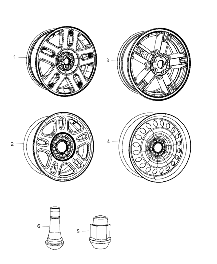 2011 Dodge Nitro Wheels & Hardware Diagram