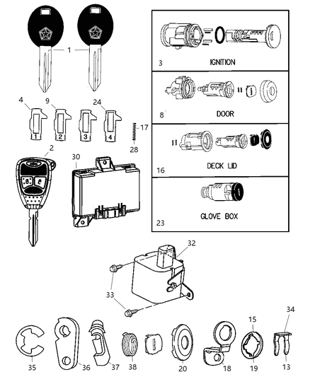 2007 Chrysler PT Cruiser Lock Cylinder & Keys Diagram