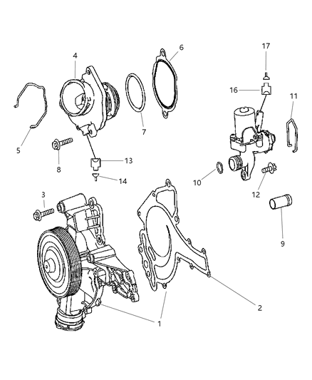 2008 Dodge Sprinter 2500 Engine Water Pump Front Diagram for 68013932AA