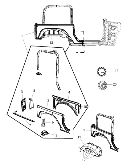 2016 Jeep Wrangler Panel-Body Side Aperture Rear Diagram for 55397015AI
