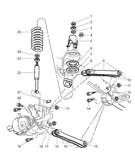 1999 Dodge Ram 2500 Upper And Lower Control Arms, Springs And Shocks - Front Diagram 2
