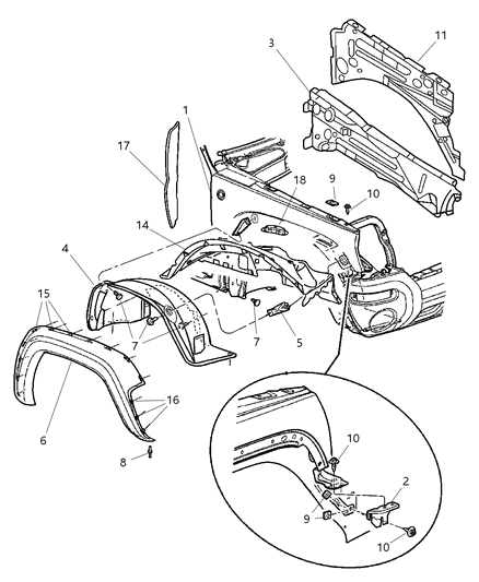 2003 Jeep Liberty REINFMNT-Fender Diagram for 55177415AD