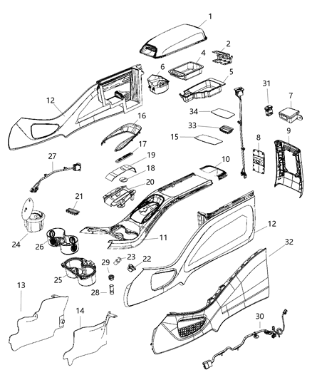 2019 Dodge Journey Mat-Floor Console Diagram for 68105571AA