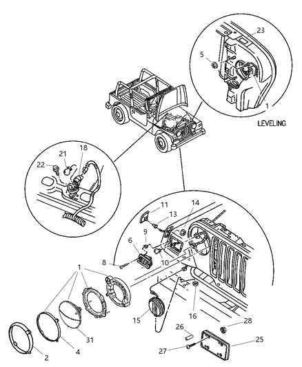 1999 Jeep Wrangler Lamps - Front Diagram
