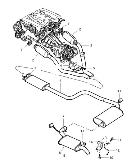 2002 Dodge Intrepid Exhaust Muffler And Resonator Diagram for 4581377AB