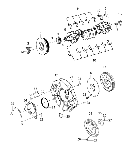 2014 Ram 3500 Crankshaft , Crankshaft Bearings , Damper And Flywheel Diagram 3