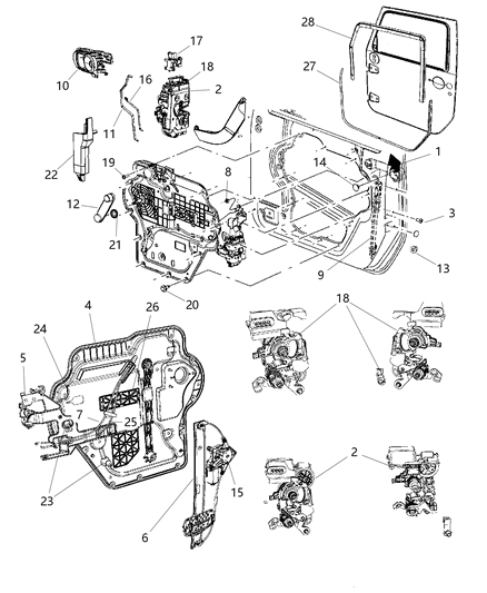 2015 Jeep Wrangler Front Door, Hardware Components Diagram 1